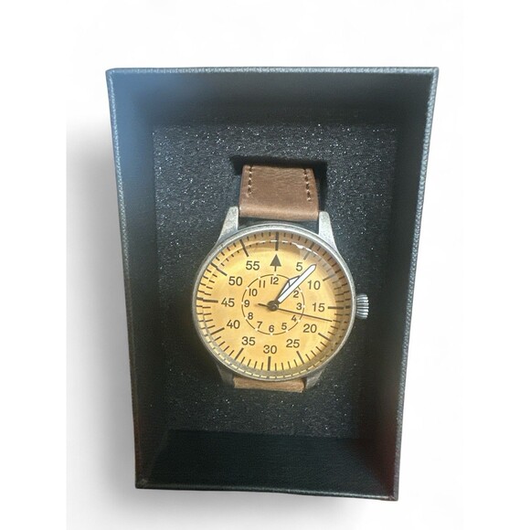 MIL-TEC Vintage Army Quartz Watch Pilot Natural Leather Bracelet Brown - Picture 1 of 4